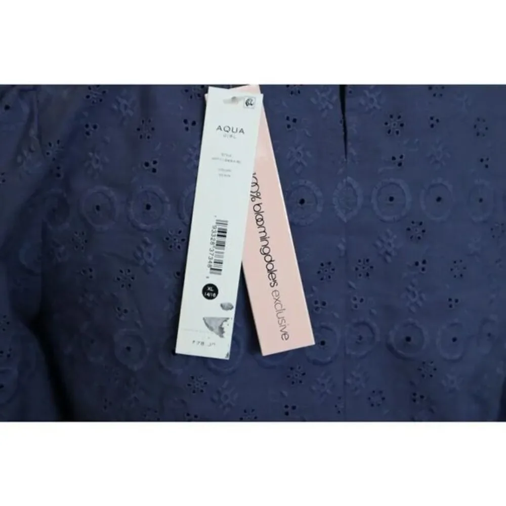 Aqua Girl Denim Blue Ruffle‎ Eyelet Top Size XL 14/16